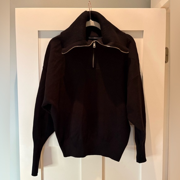 Zara Oversized Soft Half-Zip Black Batwing Turtleneck Sweater Size Medium - Picture 3 of 6